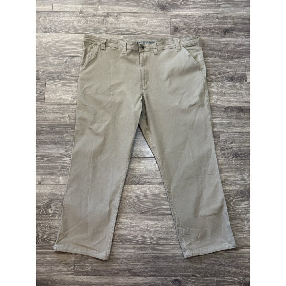 Duluth Trading Co Jeans Mens 46x32 Relaxed Flex Fire Hose Beige‎ Canvas Utility